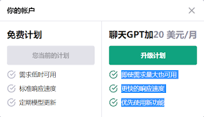 ChatGPT 付费版与免费版的价格对比